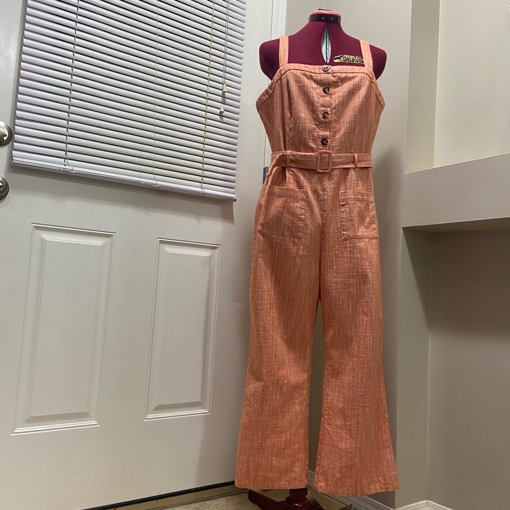 Glamorous Orange And Beige Stripes Jumpsuit Wide-Leg Retro